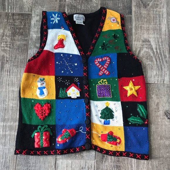 Basic Editions Sweaters - Ugly Sweater Vest Cardigan Christmas Multicolor